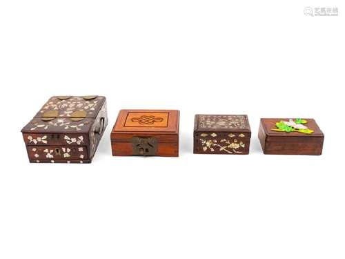 A Group of Four Chinese Hardwood Covered Boxes 20TH