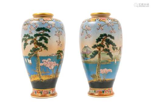 A Pair of Japanese Satsuma Vases of tapering ovoid