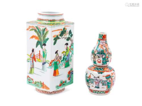 Two Chinese Famille Verte Porcelain Vases 20TH CENTURY