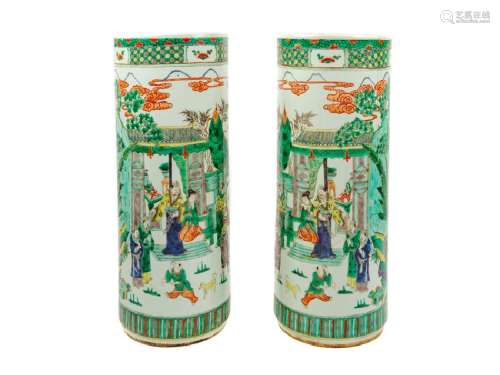 Two Chinese Famille Verte Porcelain Vases 20TH CENTURY