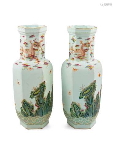 A Pair of Chinese Famille Rose Porcelain Hexagonal