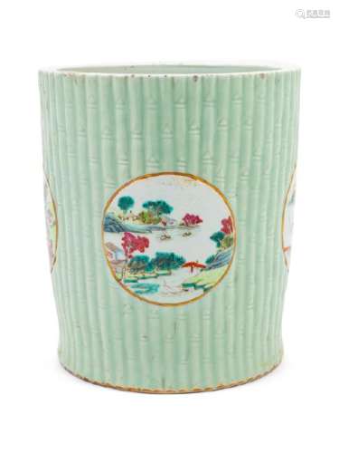 A Large Chinese Famille Rose and Celadon Glazed