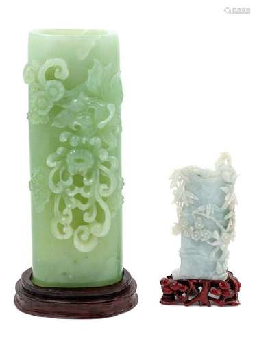 Two Chinese Jade and Jadeite Vases The first a jade