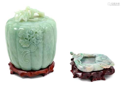 Two Chinese Carved Jadeite Articles The first a melon