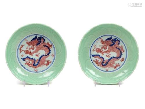 A Pair of Chinese Underglaze Blue, Copper Red and