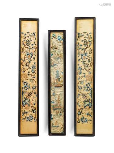 Five Chinese Embroidered Silk Cuff Panels 19TH CENTURY