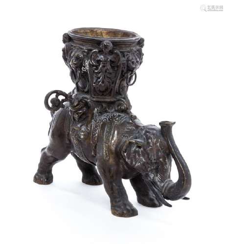 A Chinese Bronze Elephant-Form Candle Holder 20TH