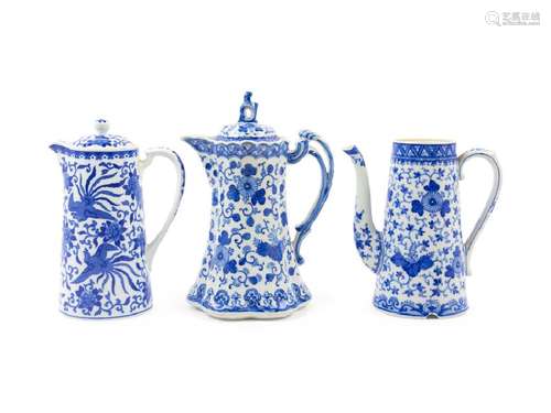 Three Japanese Export Blue and White Porcelain Coffee