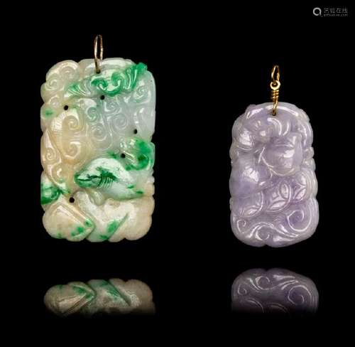 Five Chinese Jadeite Pendants the first of ivy-white