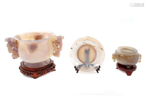 Three Chinese Carved Agate Articles The first a censer