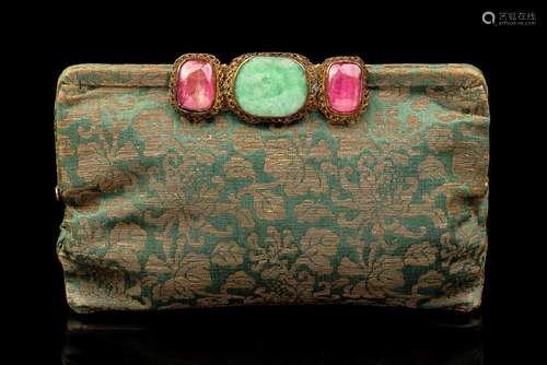 A Chinese Jadeite and Tourmaline Brooch the rich pink