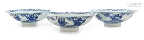 Three Chinese Export Canton Blue and White Porcelain