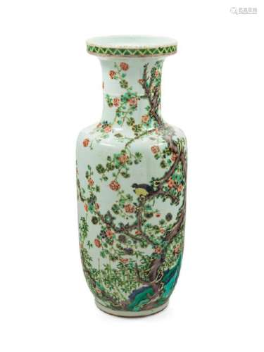 A Chinese Famille Verte Porcelain Rouleau Vase 20TH