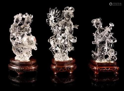 Three Chinese Rock Crystal Figures of Ladies 20TH