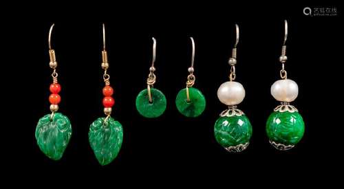 Three Pairs of Chinese Spinach Jade Earrings the first