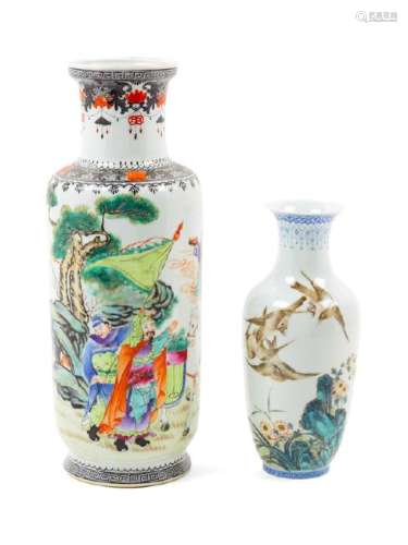 Two Chinese Famille Verte Porcelain RouleauVases 20TH