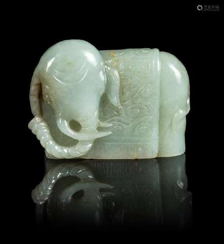 A Chinese Celadon Jade Figure of Elephant EARLY 20TH