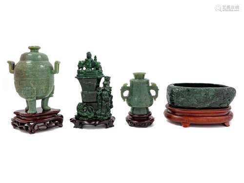 Four Chinese Jade Articles comprising three covered