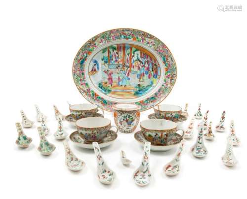 A Group of Chinese Rose Medallion Porcelain Tea