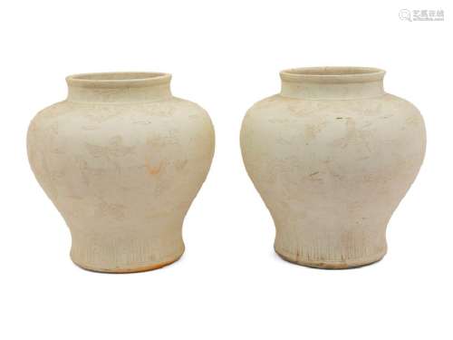 A Pair of Chinese Unglazed Biscuit Jars 20TH CENTURY