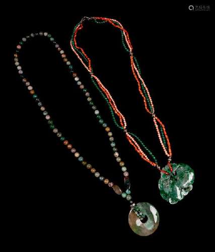 Two Chinese Hardstone Beaded Necklaces the first