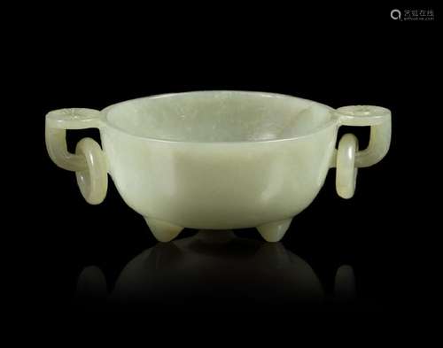 A Chinese Celadon Jade Double Handled Cup EARLY 20TH