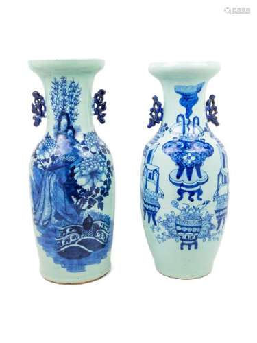 Two Chinese Blue and White Porcelain Vases LATE