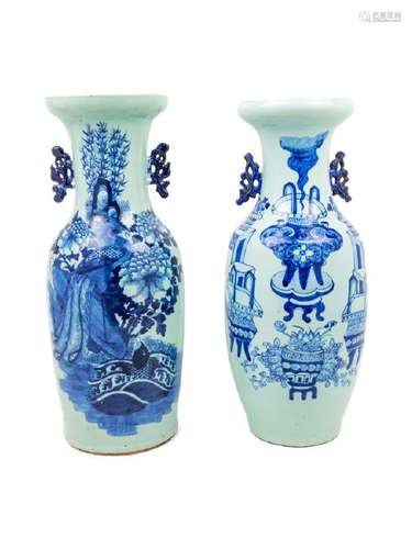 Two Chinese Blue and White Porcelain Vases LATE