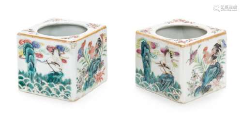 A Pair of Chinese Famille Rose Porcelain Square Brush