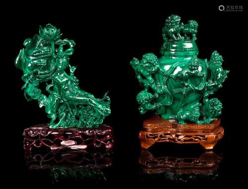 Two Chinese Malachite Carvings 20TH CENTURY the first a