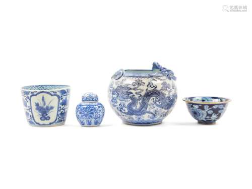 Four Chinese Blue and White Porcelain Articles 20TH