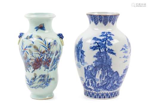 Two Japanese Blue and White Porcelain Vases 20TH