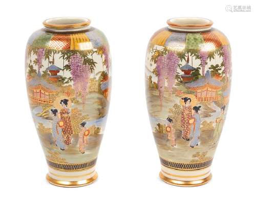 A Pair of Japanese Satsuma Vases MEIJI PERIOD