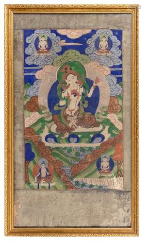 A Tibetan ThangkaÂ  finely painted on cotton with the