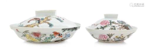 Two Chinese Famille Rose Porcelain Covered Bowls LATE