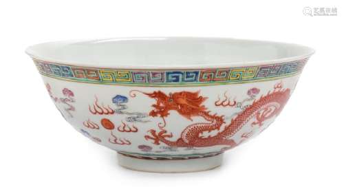 An Iron Red Decorated Famille Rose Porcelain 'Dragon