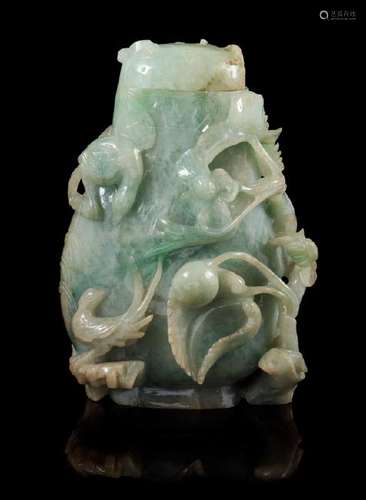 A Chinese Jadeite Covered Vase 19TH CENTURY the pear