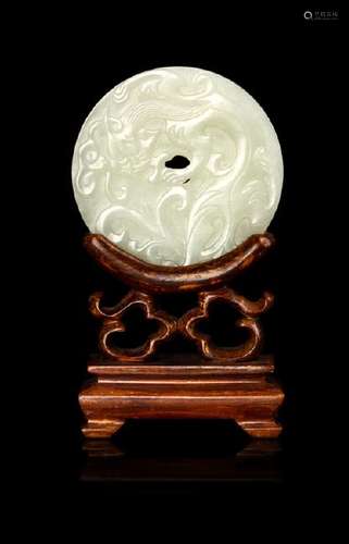 A Chinese White Jade Bi Disc 19TH CENTURY of circular