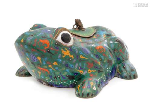 A Chinese Cloisonné Enamel Frog-Form Covered Vessel