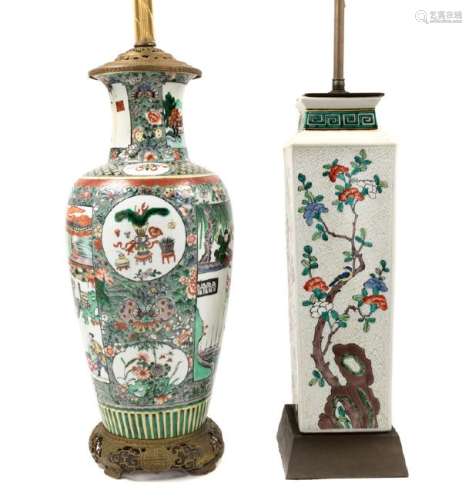 Two Chinese Famille Verte Porcelain Vases 19TH CENTURY