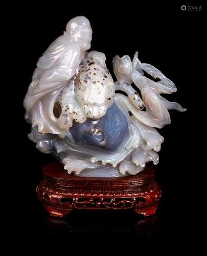 A Chinese Carved Agate Figural Group 20TH CENTURY