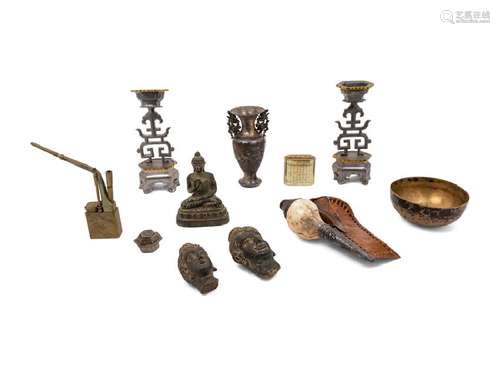 A Group of Ten Asian Metal and Stone Articles