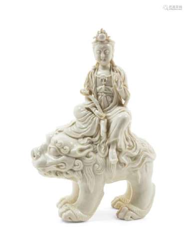 A Chinese Blanc-de-Chine Porcelain Figure of Guanyin