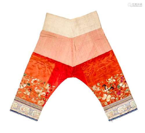 A Pair of Chinese Embroidered Silk Trousers LATE 19TH