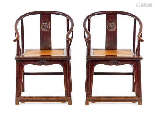 Two Chinese Elmwood Armchairs : 60 length x 97 height x