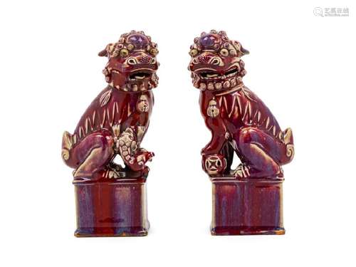 A Pair of Chinese Flambé Glazed Fu Dogs 20TH CENTURY