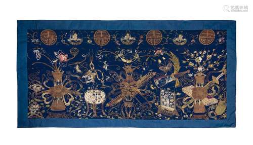 A Large Chinese Embroidered Silk Wall Panel 19TH