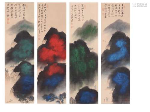 A CHINESE PAINTING, AFTER ZHANG DAQIAN, INK AND COLOUR
