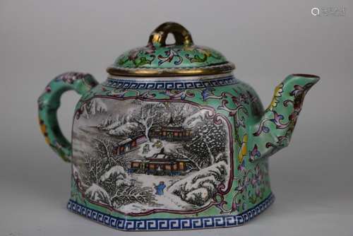 A CHINESE ENAMELED ZISHA POT, QING DYNASTY