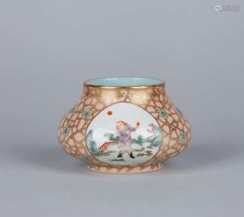 A CAFE-AU-LAIT GROUND 'EUROPEAN' WATER POT, QIANLONG